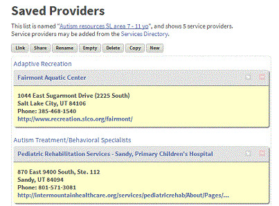 Screenshot of Custom Service Provider List